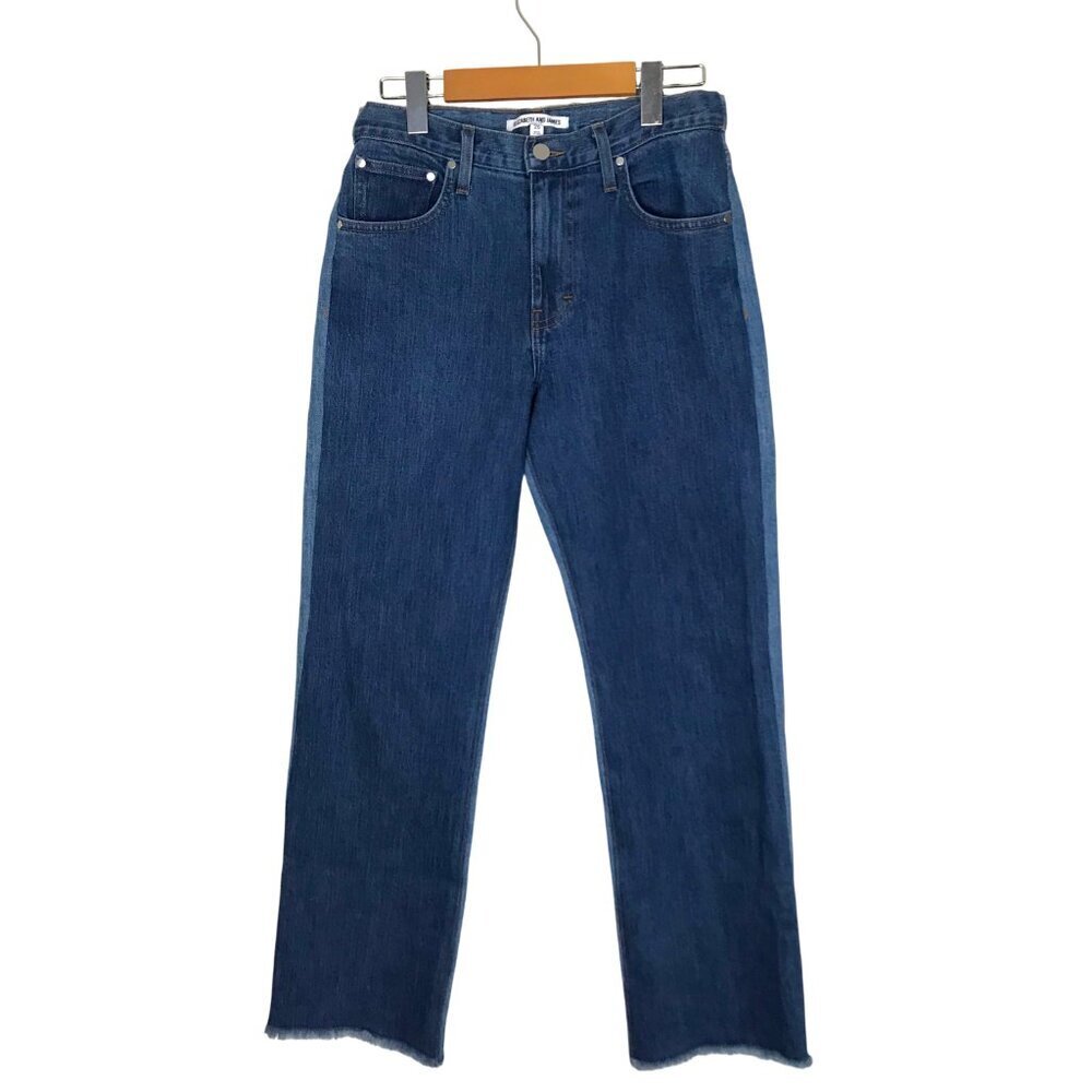 NWOT Elizabeth & James Patchwork High Rise Raw Hem Straight Jeans Size 26